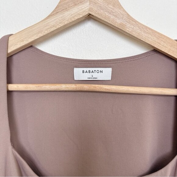 Aritzia Womens L Babaton Contour Deep Taupe Short Sleeve Square Neck Bodysuit - Picture 7 of 12